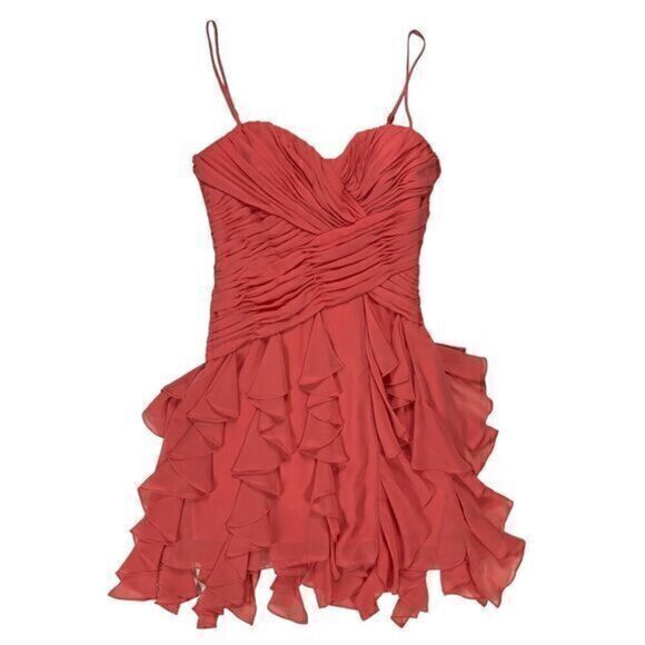 MAX & CLEO Dress Womens 6 Peach/Pink Spaghetti Straps Ruffles Side Zipper NWT - Picture 1 of 14